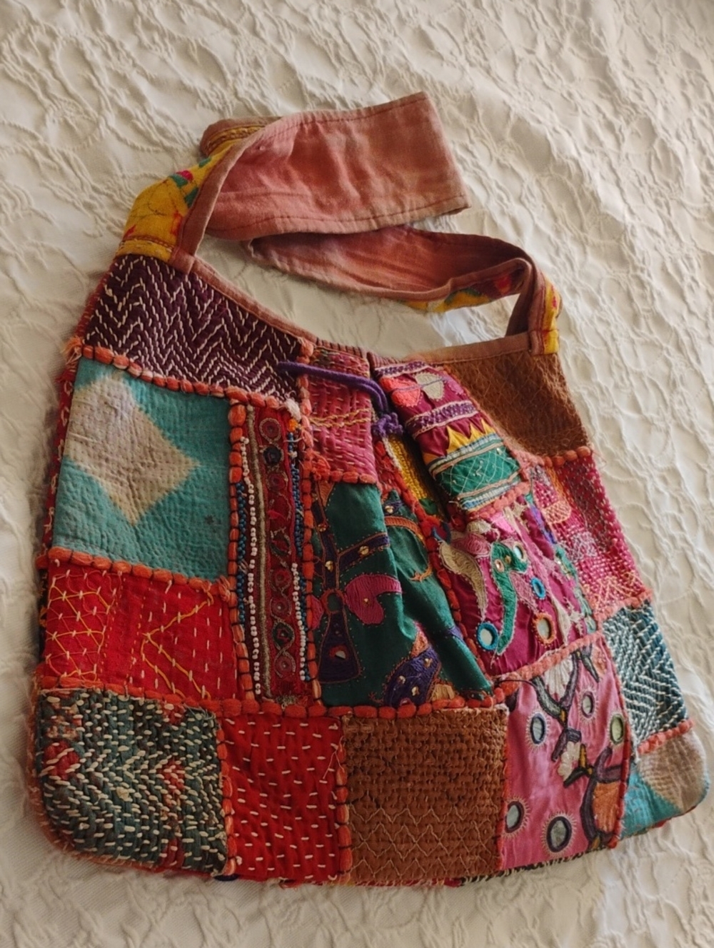 Boho Patchwork Shoulder Bag in Pink and Multicolor